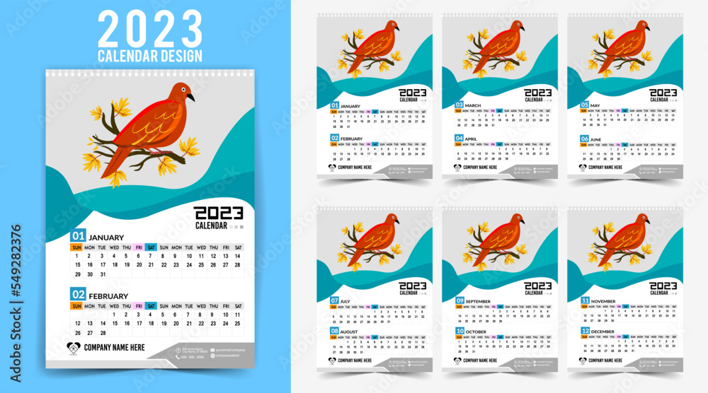 Wall Calendar 2023 Creative design, Simple monthly vertical date Layout for 2023 year in English. 12 months Calendar templates, Modern new year calendar design. Corporate or business calendar.
