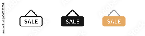 Sale board icon. Sellout signboard sign. Poster symbol. Black and blue color. Vector sign.