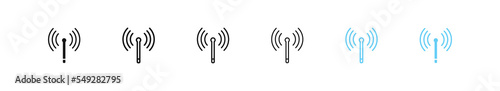 Antenna icon. Broadcast sign. Wireless symbol. Internet stream icons. Black and blue color. Vector sign.
