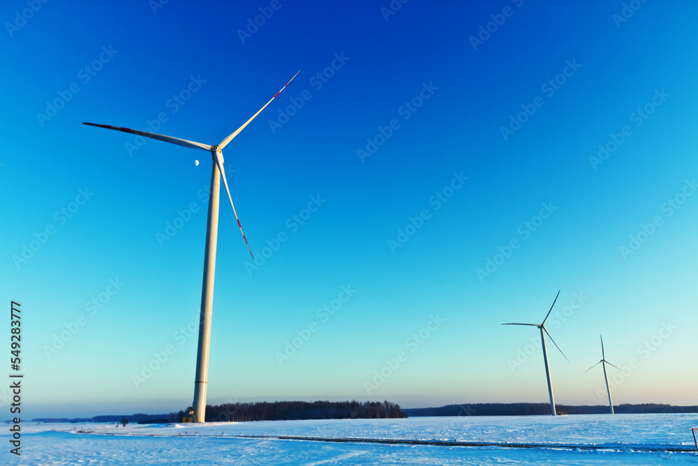 landscape with wind farm, winter time Poland Europe	