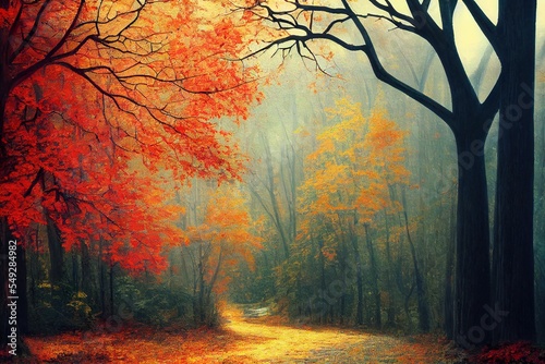 autumn forest in the morning