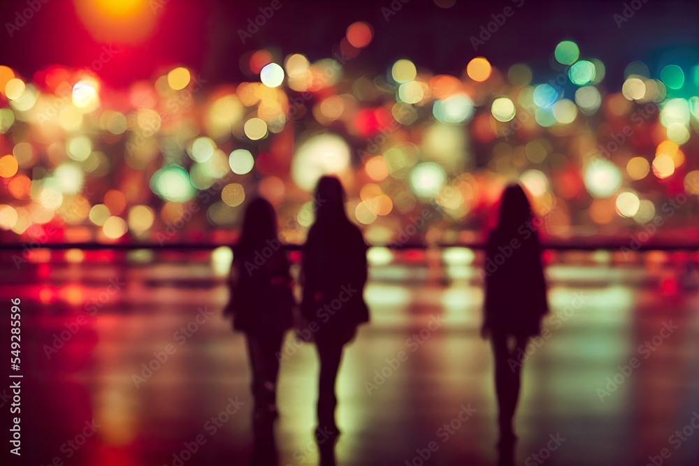people walking in the city at night