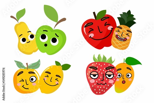set of fruit illustrations with various expressions
