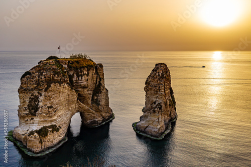 Obraz na płótnie Lebanon. Beirut, capital of Lebanon. Pigeon Rock at sunset w salonie