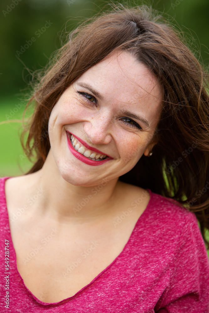 portrait of young brunette smiling woman portrait of young brunette smiling woman