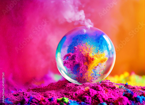 A glass bauble filled with colourful powder