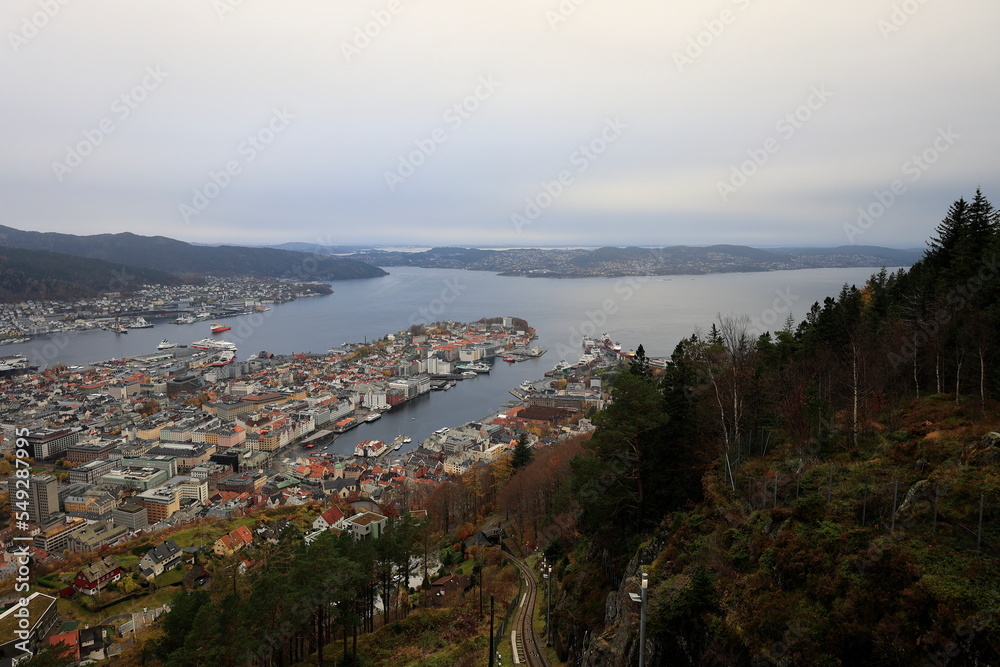 Blick von oben auf die Stadt Bergen in Norwegen