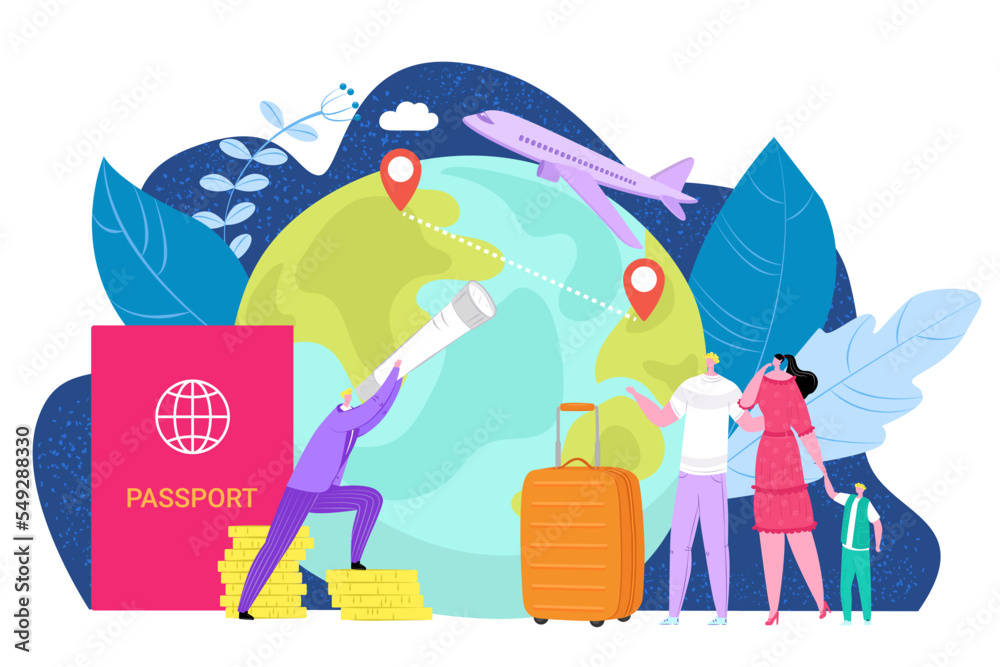 International emigration concept, vector illustration. People character ...