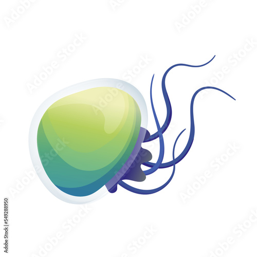 Swimming jellyfish with evolving tentacles. Gradient logo in blue and green tones isolated on a white background