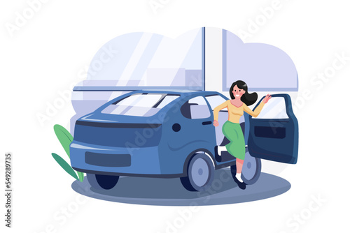 Woman Sitting In A Car In Showroom