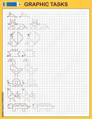 Graphic tasks by cells. Educational games for kids