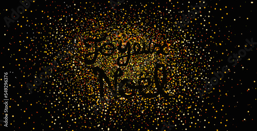 "JOYEUX NOEL" meaning Merry Christmas in french Golden glitters heart on a black background illustration