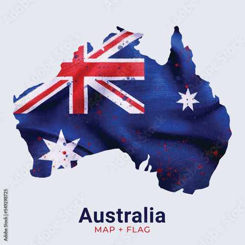 Australia map and flag vector art