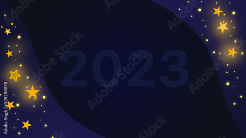 New year 2023 greeting card. stars on night background