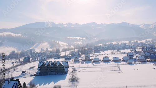 Aerial of snowy Zakopane in Poland photo