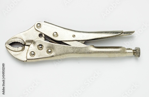 Stainless steel vice grip plier isolated in white background