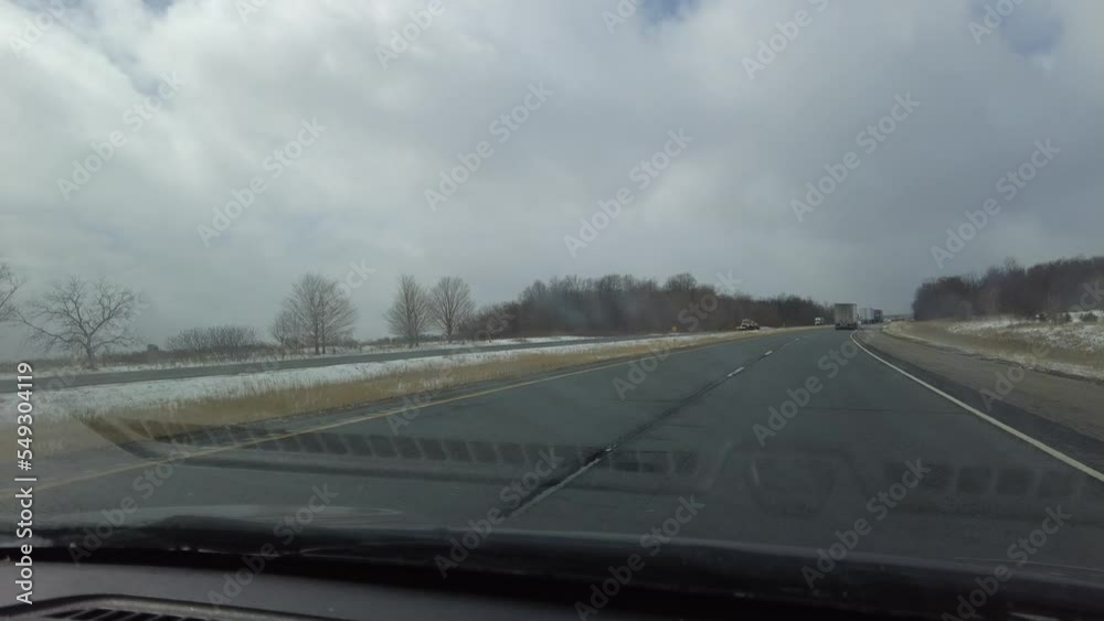 Hyperlapse Following Transport Trucks Down Highway In Winter Hyperlapse Following Transport Trucks Down Highway In Winter