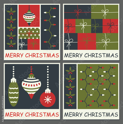 Merry Christmas card with gifts  Christmas decorations  garland