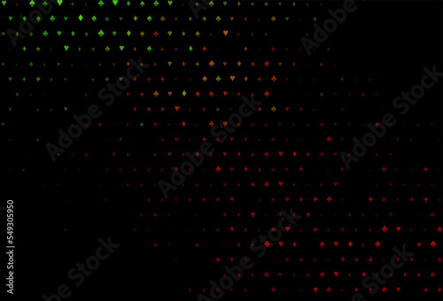 Dark green, red vector background with cards signs.