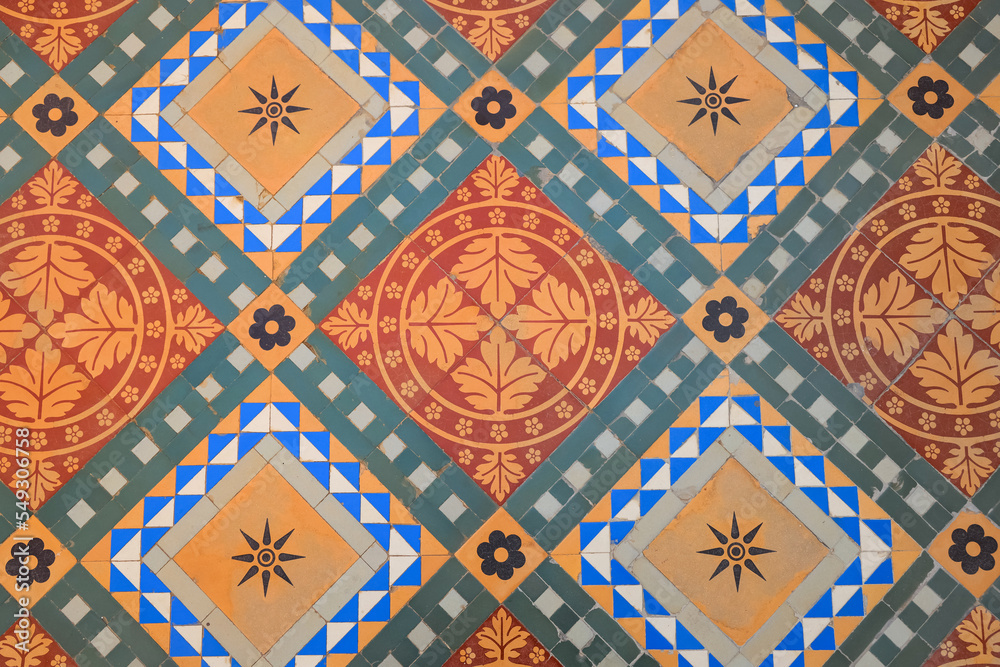 Colorful floor geometric tiles pattern