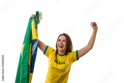Female Brazilian fan celebrating