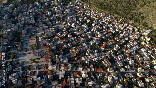Aerial view of the city Argos in Greece on a sunny morning in autumn	 photo