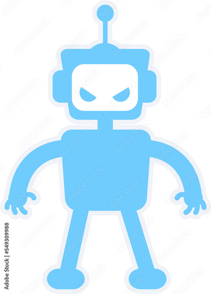 Evil robot semi flat color vector character. Fictional anti hero. Standing figure. Full body personage on white. Simple cartoon style illustration for web graphic design and animation