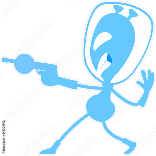 Angry alien with blaster semi flat color vector character. Posing figure. Funny monster. Full body personage on white. Simple cartoon style illustration for web graphic design and animation