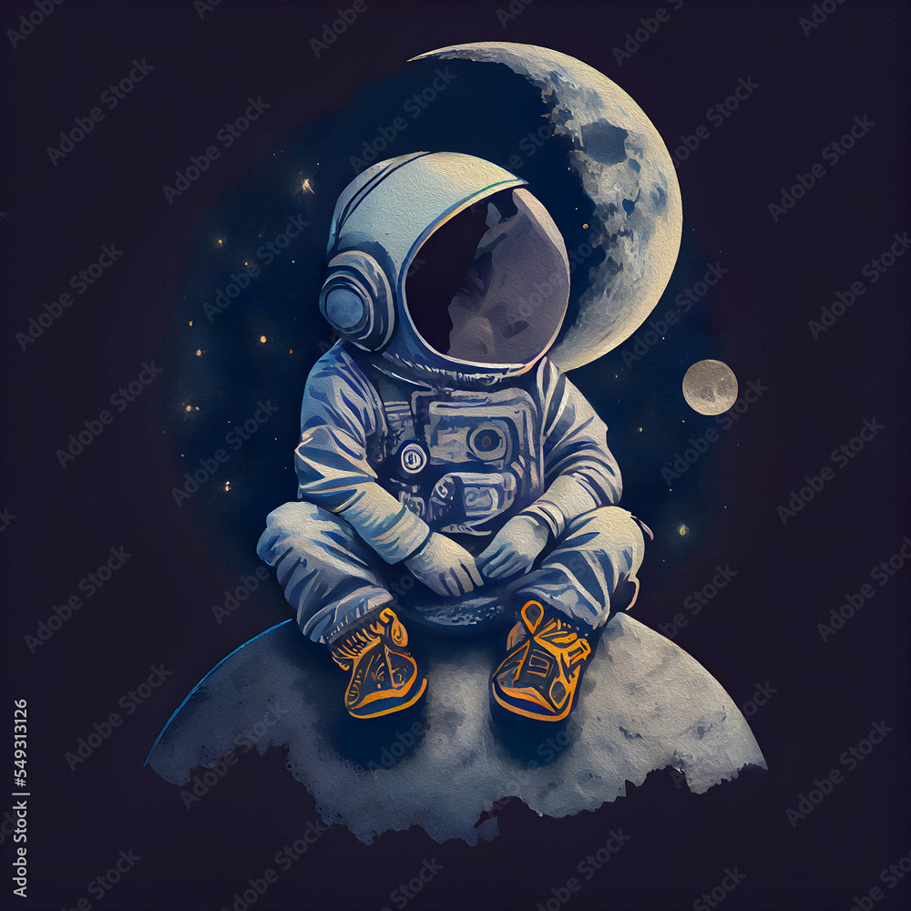 A young astronaut child sitting in deep thought, contemplating their next mission into outer space.