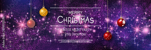 Christmas and New Year banner, party invitation card, booklet, horizontal flyer, coupon, gift voucher vector design template