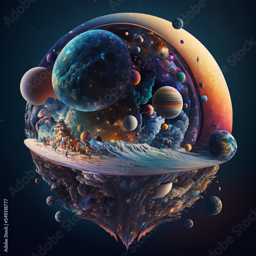 Fotobehang AI generated multiverse space colony