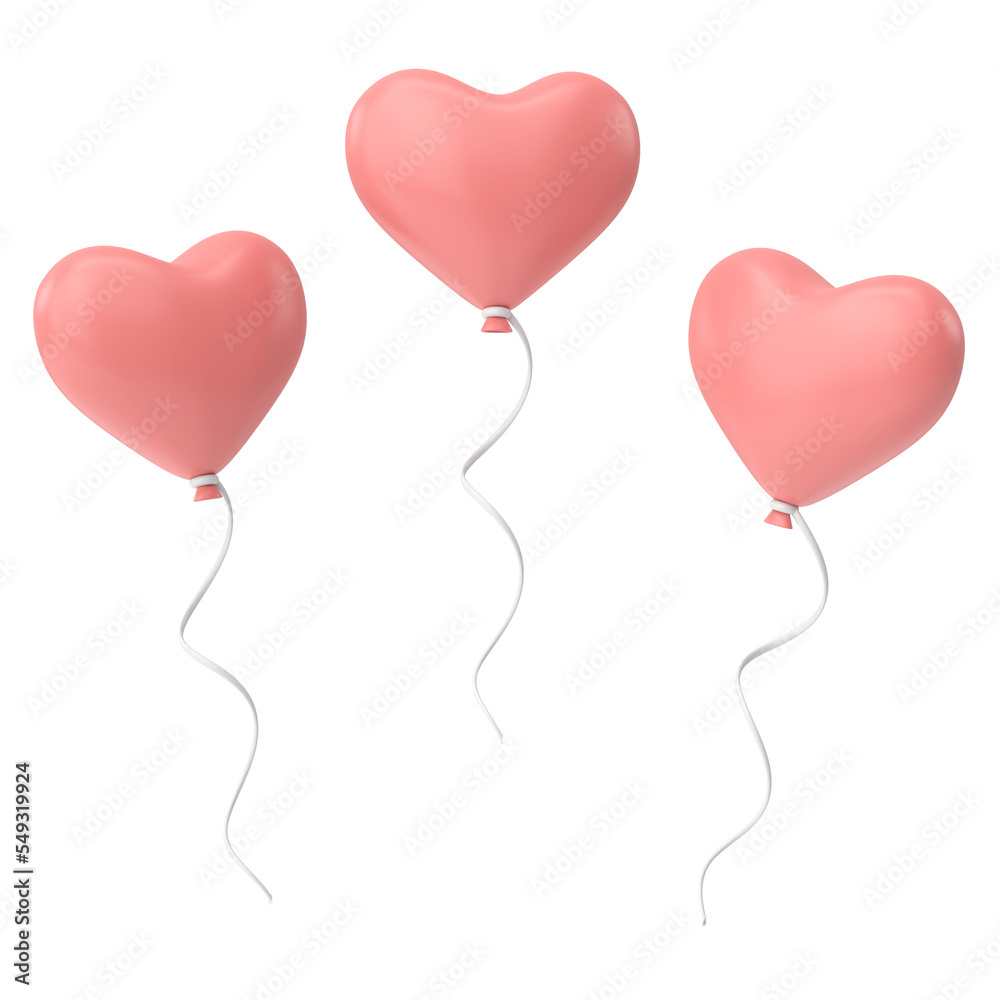 Heart balloon. Valentine card decoration. 3D illustration.
