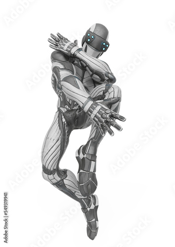super hero is doing a street dance move in an exosuit
