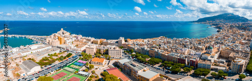 Aerial panoramic view of Trapani harbor, Sicily, Italy. Beautiful holiday town in Italy. © Aerial Film Studio
