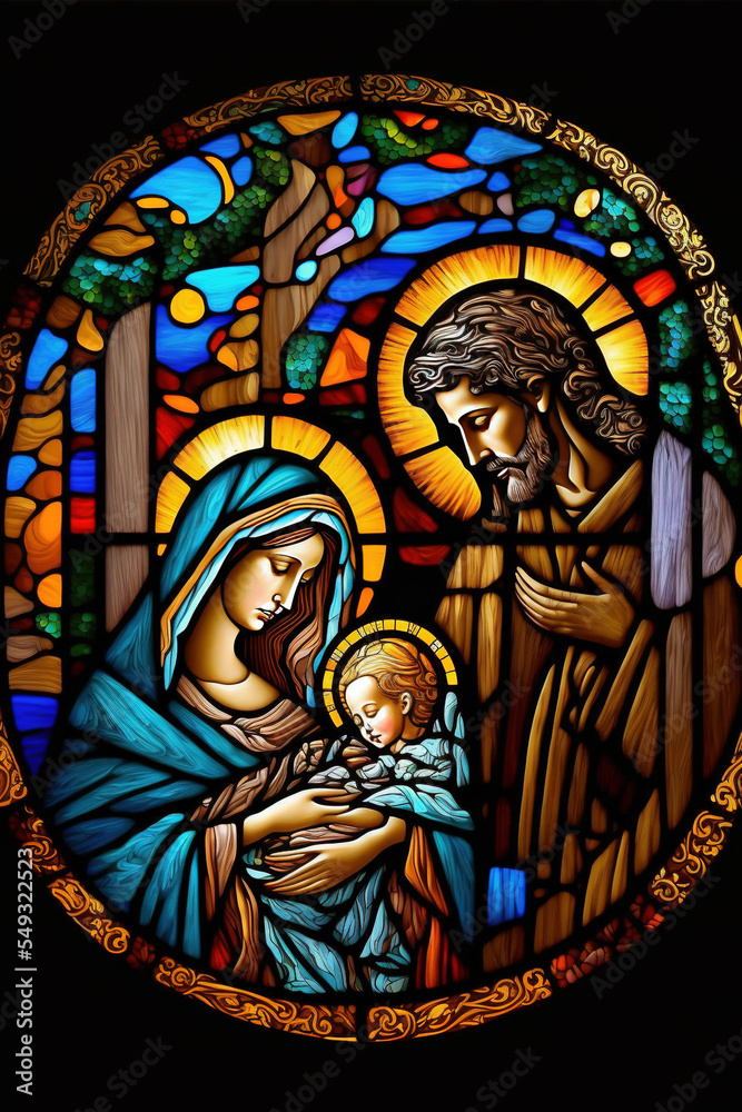 Abstract Contemporary Stained glass window depicting the nativity