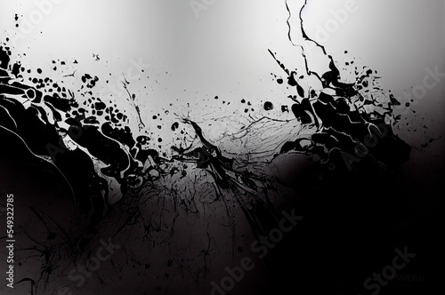 Luxury abstract black background with blots, splashes, cracked paint, stainless stell metallic panel, cracked distressed concrete. photo