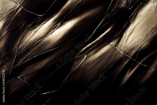 Luxury abstract black, bronze background with waves, cracked paint, metallic shine, cracked distressed concrete. photo