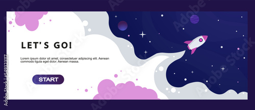 rocket flies in space among stars and planets