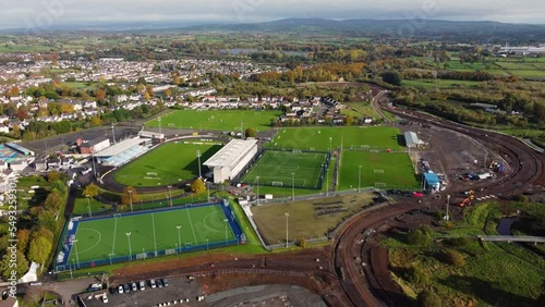 Aerial video of new bypass at Showgrounds and Ecos Visitor & Conference Centre Co Antrim Northern Ireland photo