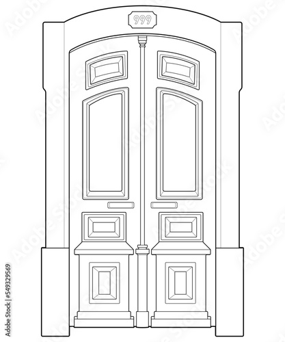 Old door  line vector art.  Old door isolated on white background. old door in line art style vector. for coloring book