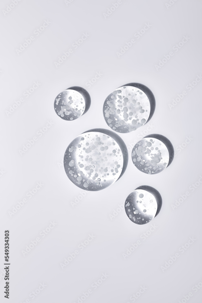 set of gel drops with white bubbles, cosmetic textures, skincare product smear, face serum, cream, oil, scrub, peeling set of gel drops with white bubbles, cosmetic textures, skincare product smear, face serum, cream, oil, scrub, peeling