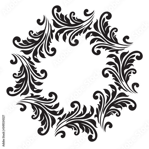 Black ornamental round, Decorative art floral frame, Abstract vector ornament border ceramic design, porcelain pattern template,