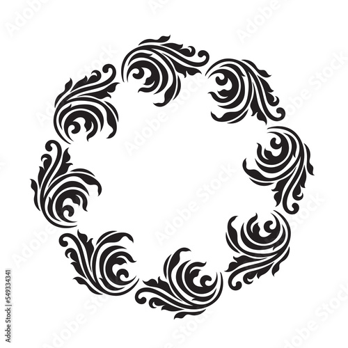 Black ornamental round, Decorative art floral frame, Abstract vector ornament border ceramic design, porcelain pattern template,