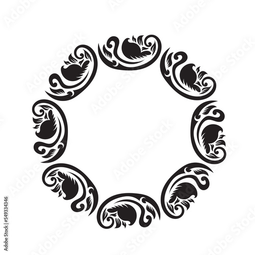 Black ornamental round, Decorative art floral frame, Abstract vector ornament border ceramic design, porcelain pattern template,
