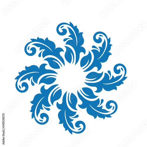 Blue ornamental round, Decorative art floral frame, Abstract vector ornament border ceramic design, porcelain pattern template,
