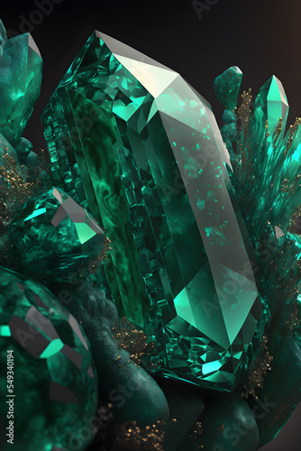 Gemstone emerald 3d render abstract background, modern, elegant, luxury. Artistic vertical template for design