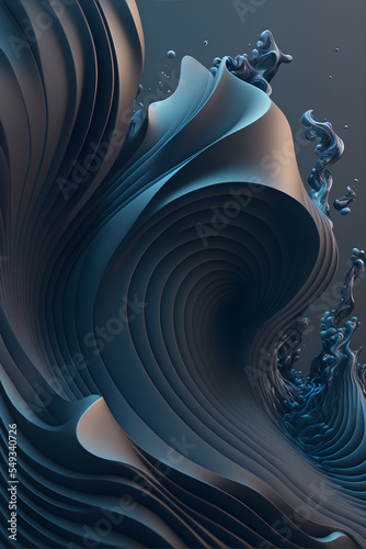 3d abstract background waves blue liquid, modern, futuristic. Artistic vertical template for design render