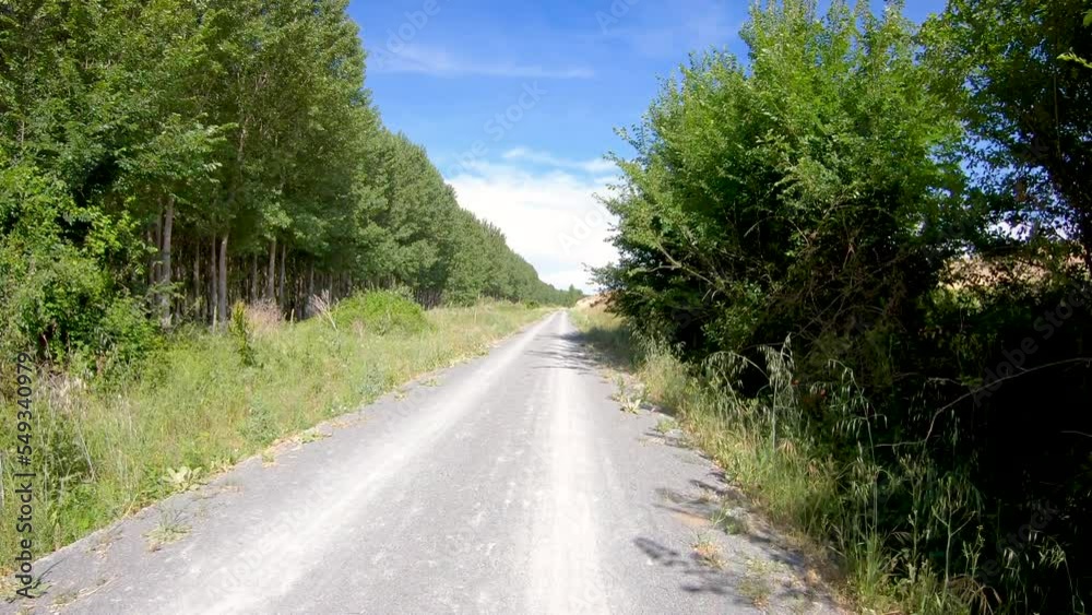 Camino de Madrid - Camino Natural Via Verde del Valle del Eresma after Los Huertos, province of Segovia, Castile and León, Spain Camino de Madrid - Camino Natural Via Verde del Valle del Eresma after Los Huertos, province of Segovia, Castile and León, Spain