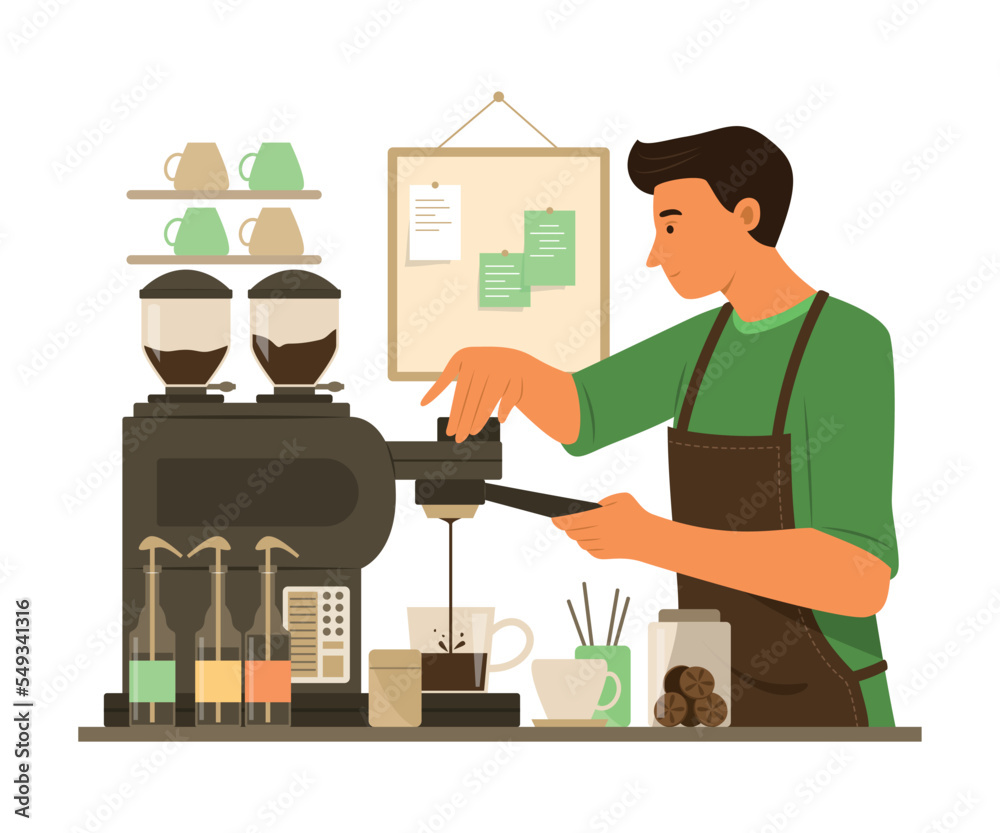 Fototapeta premium Barista Man Making Coffee in Cafe