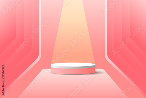 Set red pink love 3d object cylinder pedestal podium display gradient color minimal scene showroom